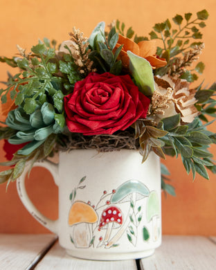 Sola Wood Flower arrangement in mushroom mug