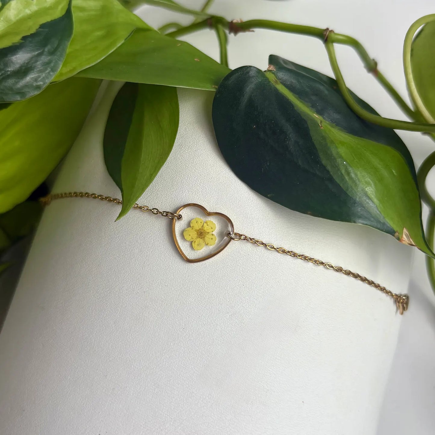 Real Flower Heart Bracelet