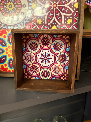 Wood tray with colorful tiles