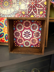 Wood tray with colorful tiles