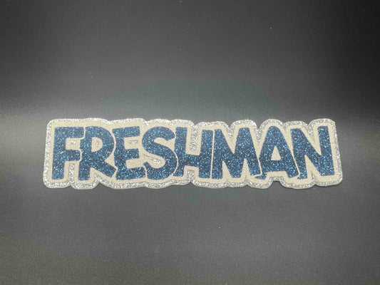 Small Cutout For Homecoming Mum- Freshman word,  Silver, White and Navy