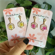 Real Flower Hexagon Earring