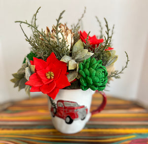 Sola Wood floral arrangement in Christmas mug