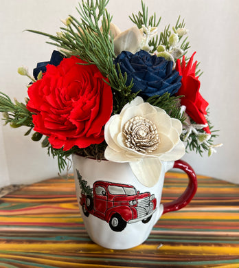 Sola Wood floral arrangement in Christmas mug
