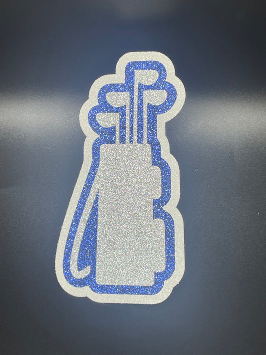Small Cutout For Homecoming Mum- Golf bag and clubs, Silver, Navy, and White