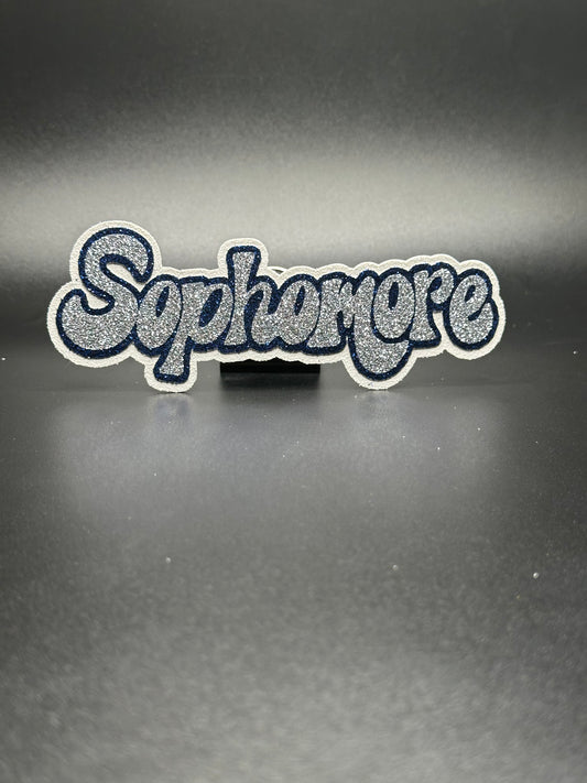 Small Cutout For Homecoming Mum- Sophomore word, Silver, Navy and white