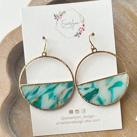 Turquoise and white Marbled Earrings