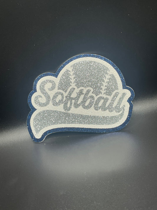 Small Cutout For Homecoming Mum- Softball,  Silver, White and Navy