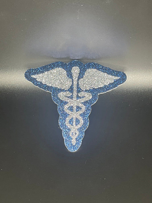 Small Cutout For Homecoming Mum- HOSA Caduceus,  Silver and Navy