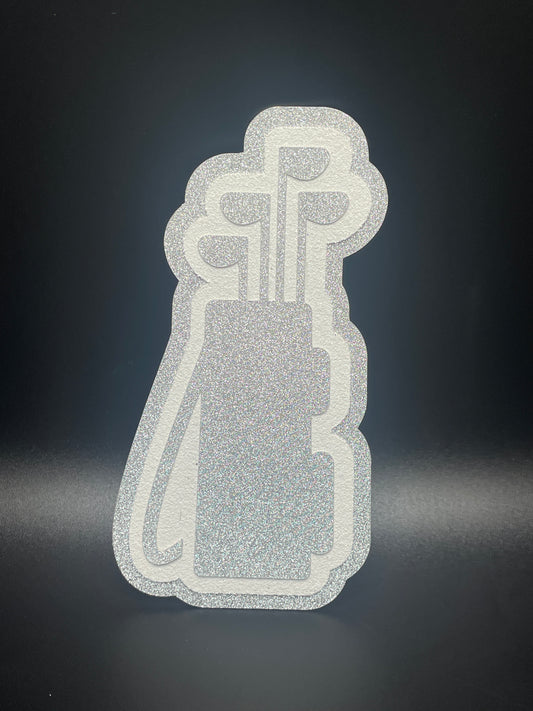Small Cutout for SENIOR Homecoming Mum- , White & Silver golf clubs