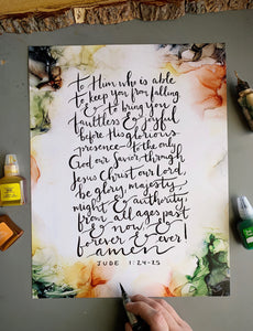 Jude 1:24-25 Bible verse wall art, alcohol ink painting