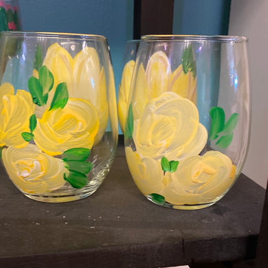 Wine Glasses- yellow roses