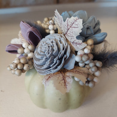 Faux pumpkin with Sola Wood Flowers