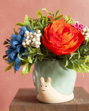 Sola Wood flowers in cute snail planter