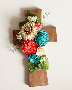 wood cross with sola wood flowers