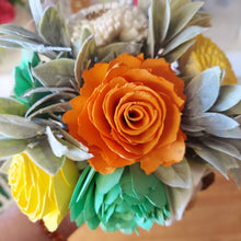 Sola wood flowers in small metal milk jug