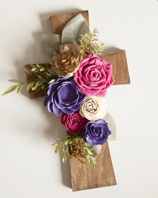 wood cross with sola wood flowers