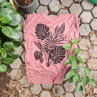 T-shirt- Tropical plants (muscle tee) mauve