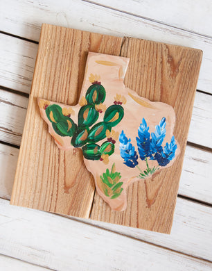 Wood Painting- bluebonnets and cacti