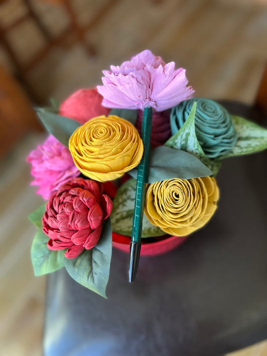 Ball point pens with hand painted sola wood flower